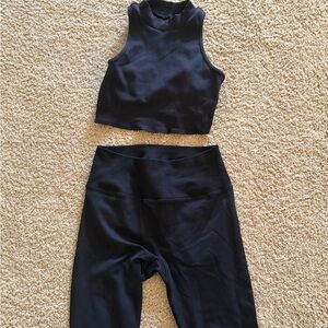 Alo Women's Black Sleeveless Crop open back Top and Leggings Set